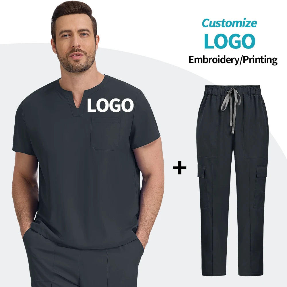 Top+pant Medical Uniform Hospital Surgery Scrub Set Unisex Short Sleeve Pet Shop Doctor Nurse Nursing Suit Lab Workwear Add Logo