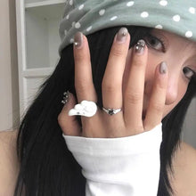 Punk Gothic Wings Ring Set Y2K Star Angel Wings Rings Couple Rings Adjustable Rings Five-Pointed Star Design Open Ring Women Men