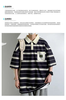 2024 New Summer Men POLO Shirt Trend Loose Clothing Students Short-sleeved T Shirt Tops Round Neck Five-quarter Sleeve Harajuku