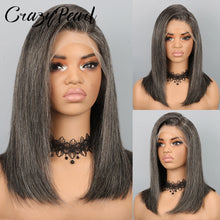 CrazyPearl Bob Wig Human Hair Salt and Pepper Grey Wigs 13X4 Straight Lace Frontal Wigs Human Hair Natural Hairline Gray Wigs