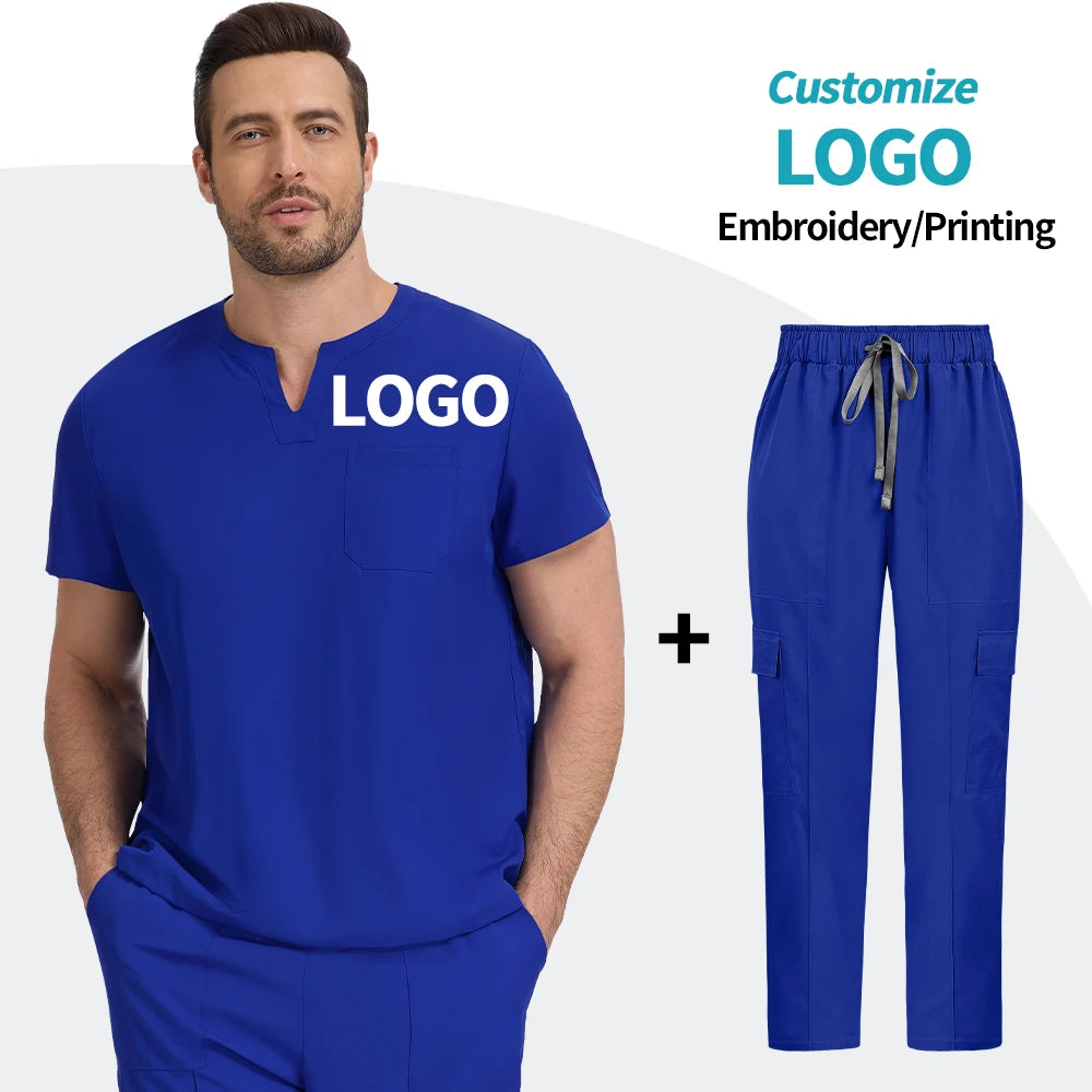 Top+pant Medical Uniform Hospital Surgery Scrub Set Unisex Short Sleeve Pet Shop Doctor Nurse Nursing Suit Lab Workwear Add Logo