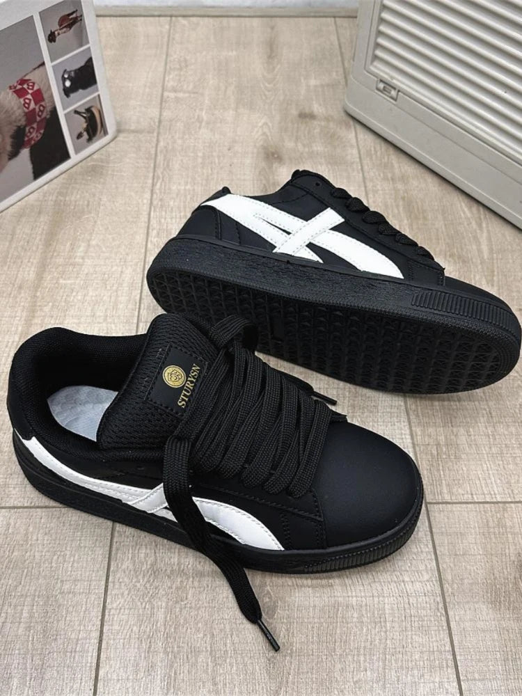 Retro Hong Kong Style Black Bread Shoes Unisex Casual Sports Sneakers Spring Autumn New Model Student Versatile Thick Bottom