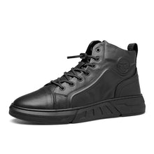 Autumn New Shoes for Man Cow Leather Casual Shoes High Top Black Flat Skateboard Shoes Winter Warm Plush Boots