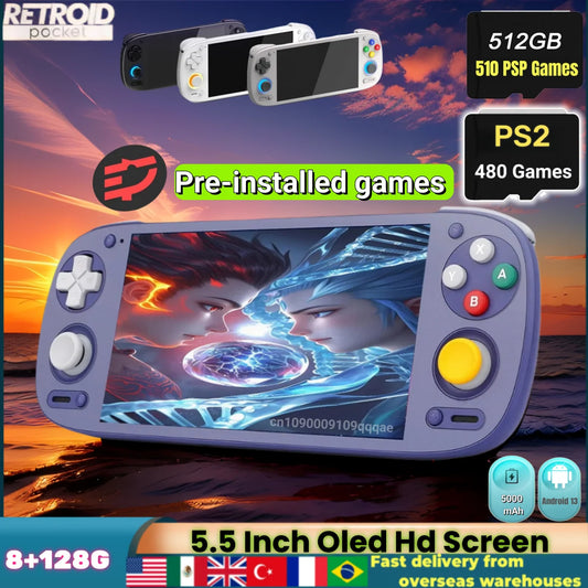 Retroid Pocket 5 RP5 Retro Handheld Game Console Video Game Consoles 5.5 Inch OLED Touch Screen SD865 8+128G Android13 PSP PS2