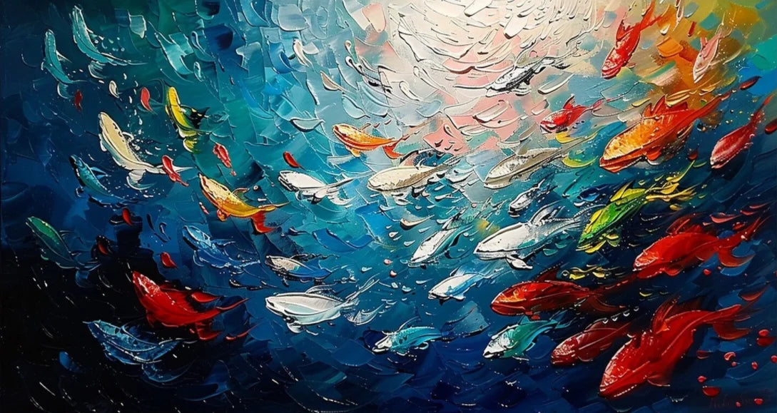 Abstract Blue Sea Fish Canvas Painting Nordic Art Graffiti Large Size Posters Print Modern Living Room Home Decoration Picture