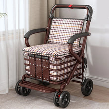 Foldable Shopping Cart with Seat 4 Wheel Walker Push Cart Large Capacity Grocery Trolley for Elderly Outdoor Mobility