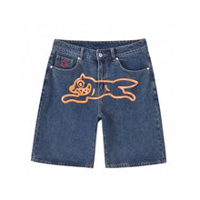 Y2k Summer Harajuku Hip-Hop Gothic Colored Flying Dog Printed Denim Shorts High Street Loose Casual Straight Cropped Jeans