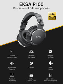 Oneodio EKSA P100 3.5/6.35mm Wired Studio HiFi Headphones Over Ear Professional Hi-Res DJ Monitor Headset With Mic For Guitar