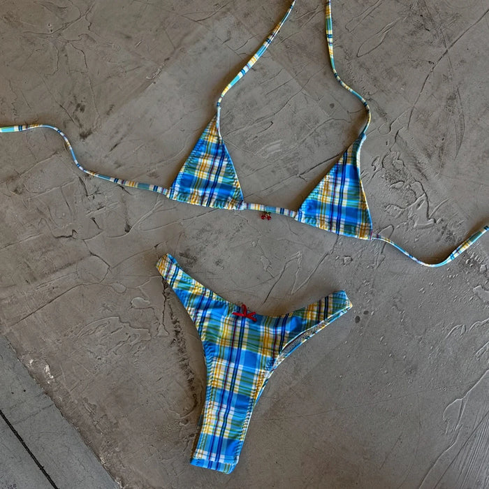 Micro-bikinis 2025 Maillot de bain sexy pour femme Ensemble de bikini brésilien Maillot de bain à carreaux Tenue de plage