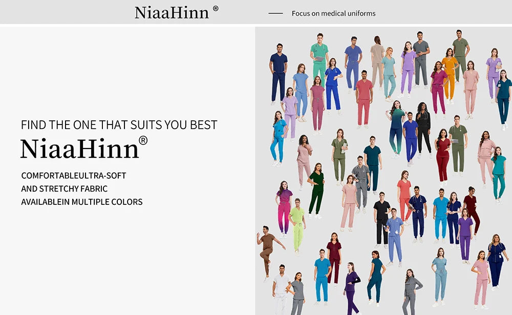 Niaahinn Pet Grooming Non-sticky Hair Workwear Surgical Uniform Medical Nurse Uniforms Women Scrubs Sets Pharmacist Work Clothes