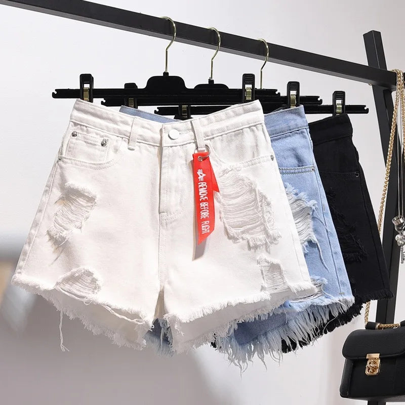 Summer Women Denim Shorts High Waist Tassel Streetwear