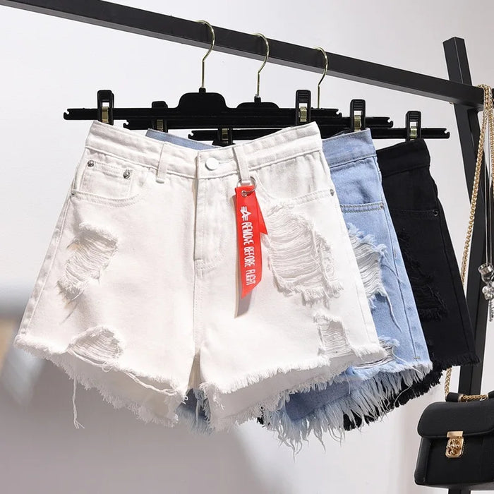 Summer Women Denim Shorts High Waist Tassel Streetwear