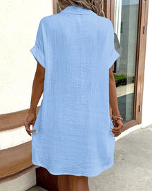Vintage Women Solid Mini Dress Summer Fashion V-neck Three Quater Sleeve Cotton Linen Dress Ladies Casual Holiday Vestidos
