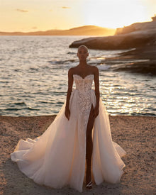 Charming V-neck Lace Applique Bridal Grown A Line Wedding Dresses Side Slit Sweep Train Custom Made 2025 Vestido De Noival;