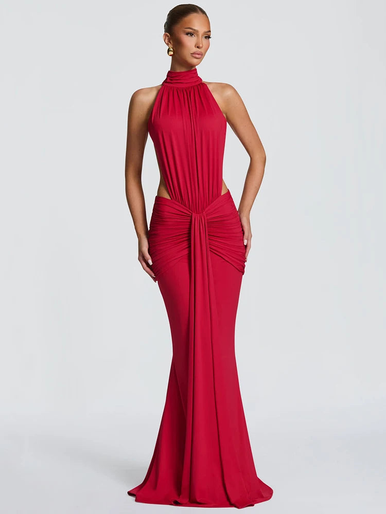Articat Elegant Sleeveless Halter Bodycon Party Club Evening Dress Women Sexy Slim Backless Long Dresses Spring New Dress 2026