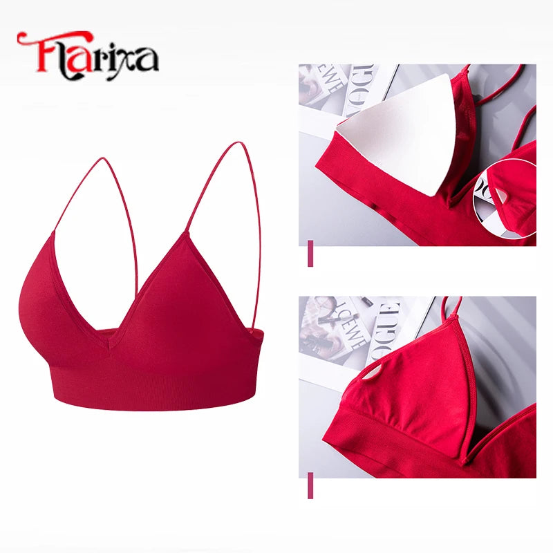 Flarixa Triangle Cup Deep V Neck Bralettes Camisole Bra for Woman Yoga Top Corset With Push Up Effect Soft Underwear Lingerie