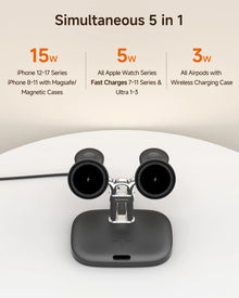SwanScout 902M Magnetic 5-in-1 Wireless Charger for Dual Phone for iPhone 17 16 Dual Watch Charger for Apple Watch SE3 11 Ultra