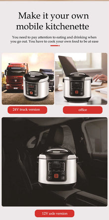 Portable Car Rice Cooker 2L Electric Truck Multi-Cooker Soup Porridge Cooking Food Steamer Electric Lunch Box 12V or 24V