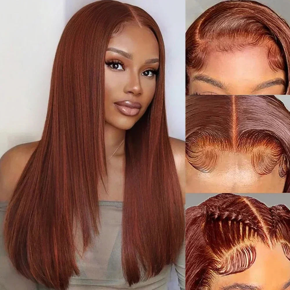 Copper Red Straight Layered Lace Front Wig For Women
