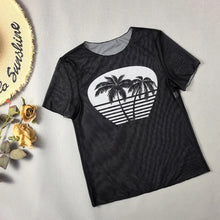Palm Tree Print Mesh High Waisted Boyleg Bikini Set