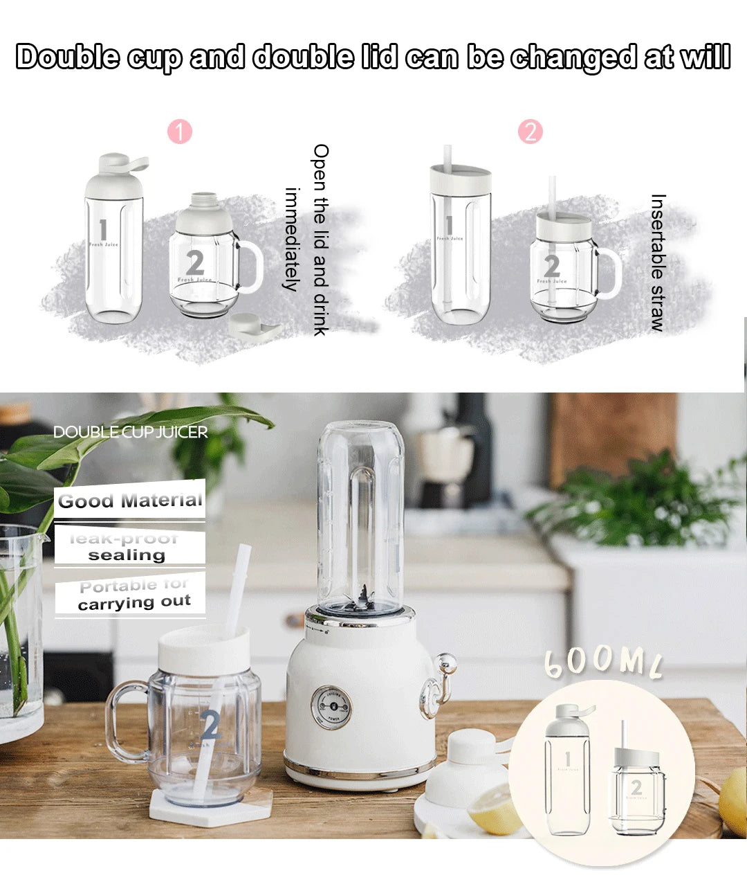 Electric Juicer Mini Portable Baby Food Mixer Grinder Automatic Fruit Juice Extractor Squeezer Smoothie Milkshake Blender Cup EU