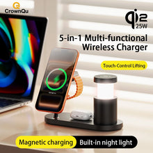 5-in-1 Multi-functional Wireless Charger Magnetic Qi2 25W Fast Charging Station With Night Light for iPhone 17 16  Watch Airpods