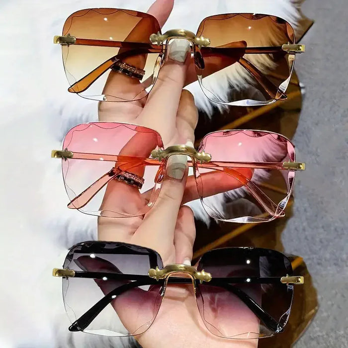 3 Paires Lunettes de Soleil Carrées Sans Monture Femme Luxe Marque Designer Été Verres Rouges Mode Lunettes de Soleil Pour Hommes UV400 Nuances Oculos
