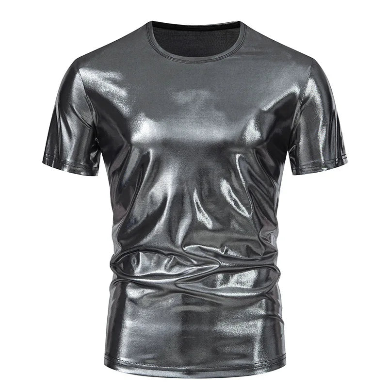 #4105 Hip Hop T Shirt Man Short Sleeve Summer T Shirt O-neck Loose Gold Silver Red Green Punk Streetwear Tshirt Shinny Surface
