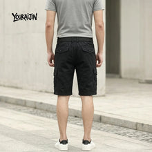 Mens Casual Hiking Cargo Shorts Water Washed Cotton Oversized Straight Leg Shorts with Big Pockets Elastic Waist 29-38