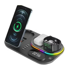 5 in 1 Wireless Charging Station for Apple Devices 15W Fast Alarm Clock LED Light Charger Stand for iPhone Watch AirPods Desktop