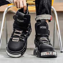 Fashion Rivet Black High top Sneakers Men Leather Design Luxury Shoes Street Gothic Punk Boots Men Motorcycle Boots Big Size 46