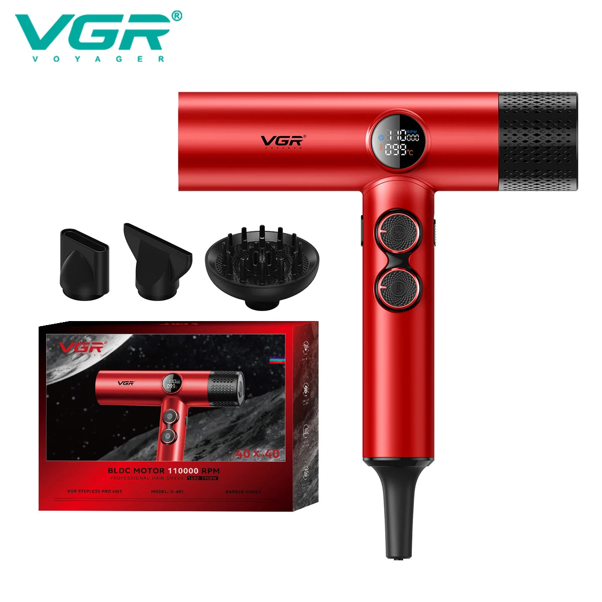 VGR Leafless Hair Dryer Professinal Quick Dry 110000RPM Powerful Hair Dryer Brushless Direct Current Hair Dryer for Salon V-401