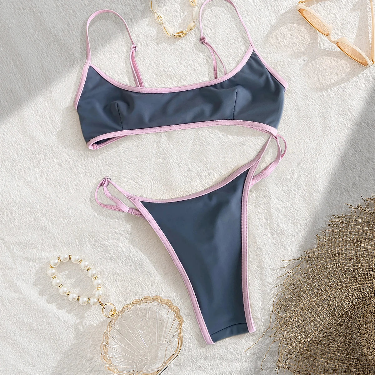 Wavecho Womens Two Piece Bikini Set Chain Detail Beachwear