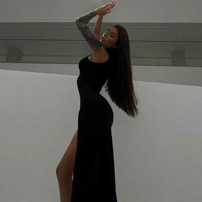 2024 Summer Slit Maxi Dress for Women Elegant Holiday Sexy Sleeveless Club Party Tank Sundresses Solid Clothes
