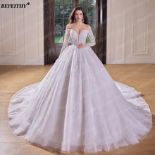 BEPEITHY Customized Sweetheart Long Sleeves Bride Wedding Dresses 2026 Women Princess Glitter Court Train Plus Size Bridal Gown