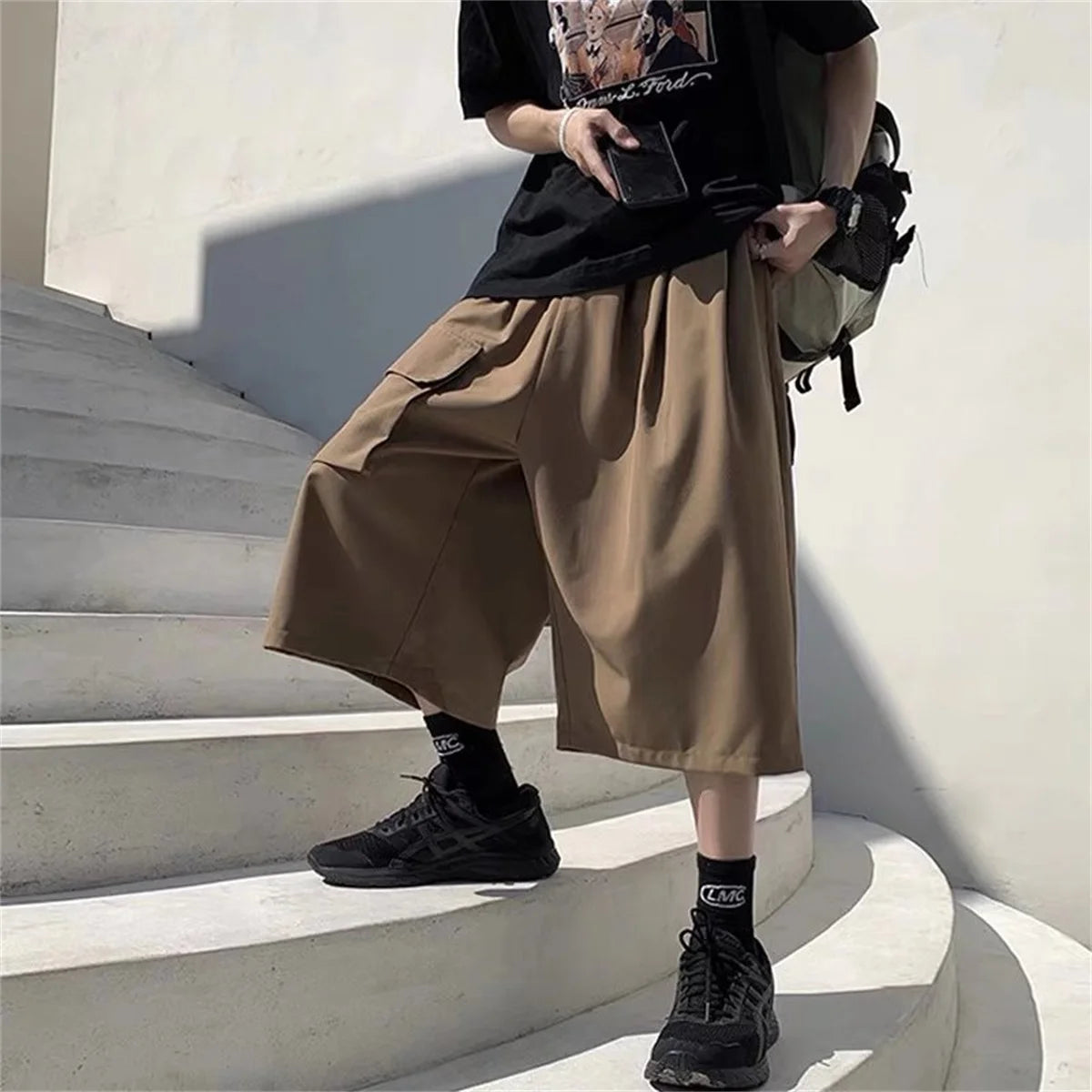 Cool Black Summer Hip Hop Cargo Shorts Men's Summer Slim Loose Hip Hop Ins Hanging Trendy High Street Pants Straight Shorts Men