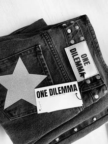 Gothic Womens ONE DILEMMA Jeans Y2K Clothing Fashion Sequin Five Pointed Star Rivet Retro Jeans Mid Rise Wide Leg Trousers