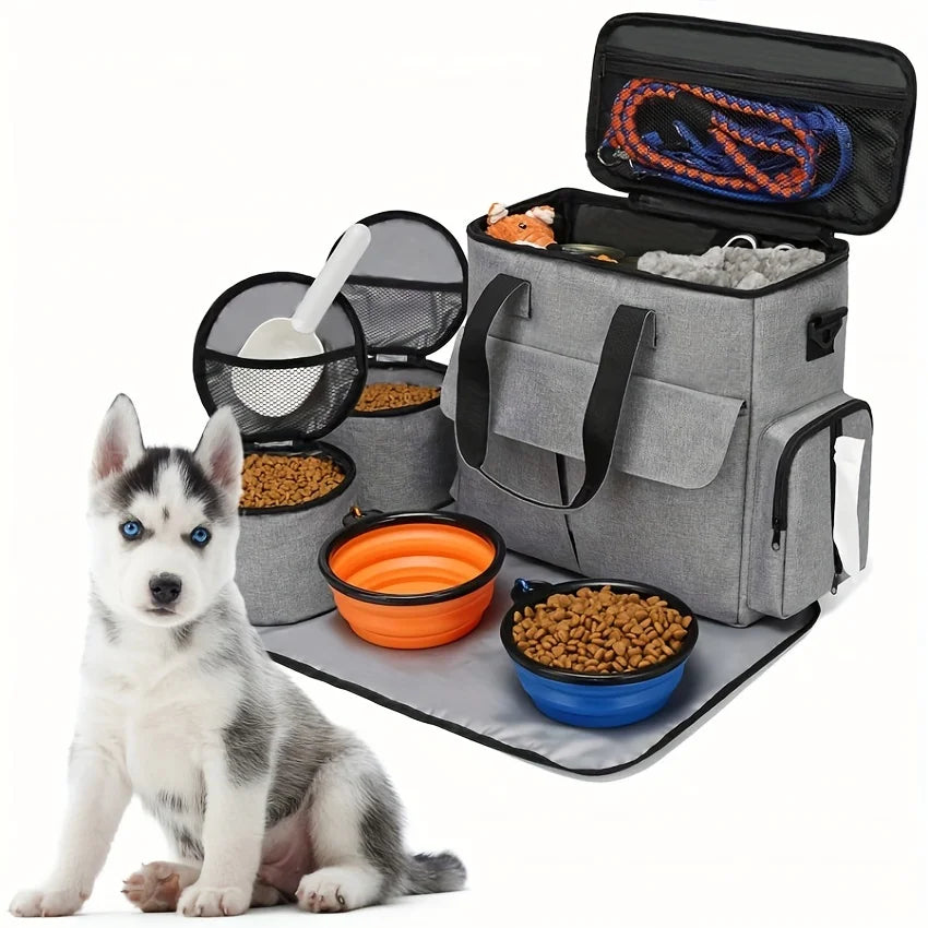 Large 6 PCS Airline Approved Dog Travel Bag Set Weekend Pet Travel Organizer with Multi-Function Pockets for Supplies