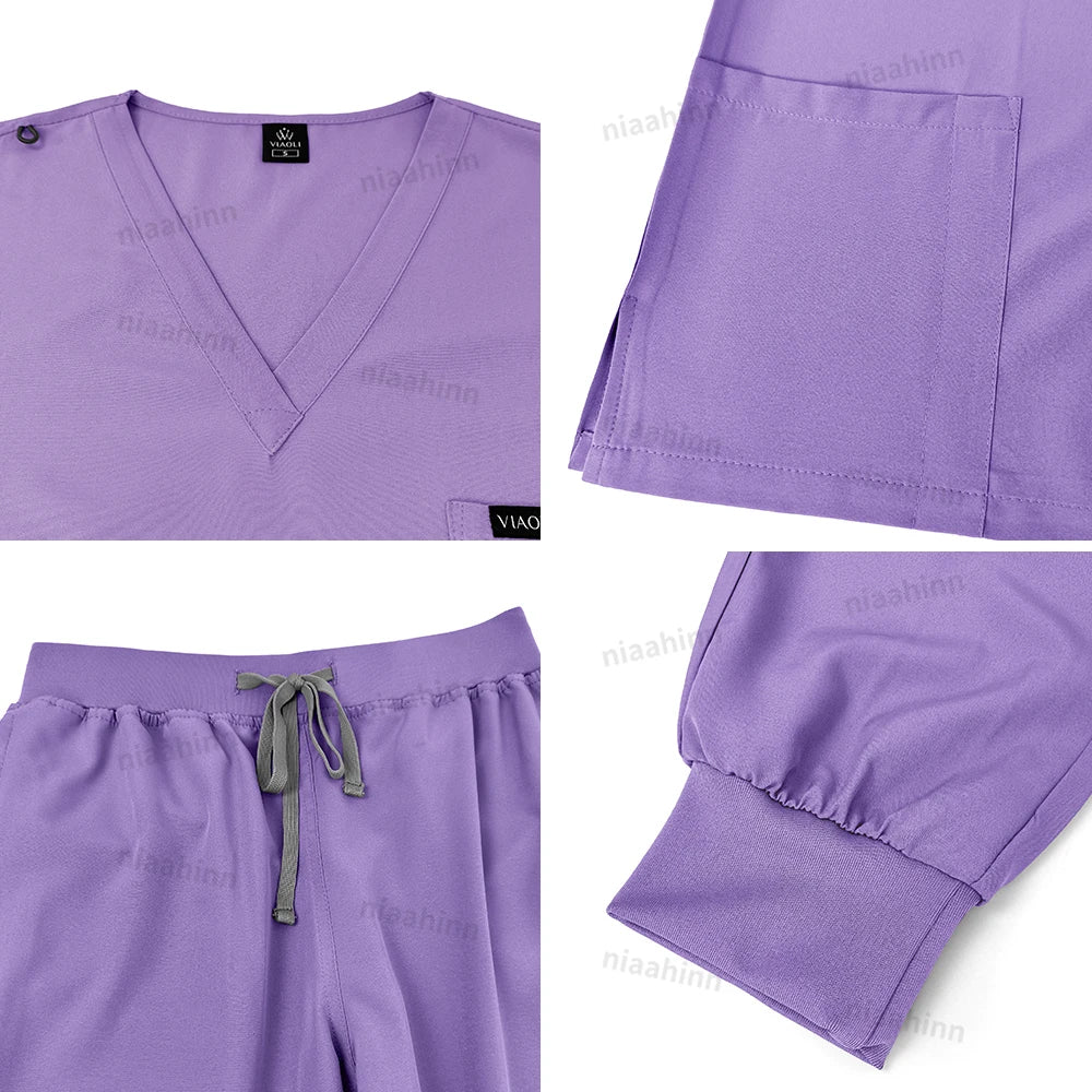Nurse Uniform Fashionable V-neck Uniform Set Mens Scrub Medical Scrub Women Pet Shop Clinic Pharmacy Workwear Beautician Uniform