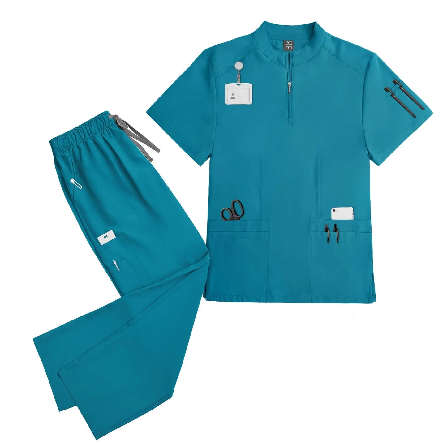 Elastic quick-dry scrub top, men's and women's surgical scrubs for doctors, beauty salon operating room scrub uniforms