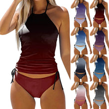Women Gradient Ruched Split Swimsuit 2024 New Lace Up Backless Tankinis Set Summer Brazilian Bikini Set New Beach Bathing Suit
