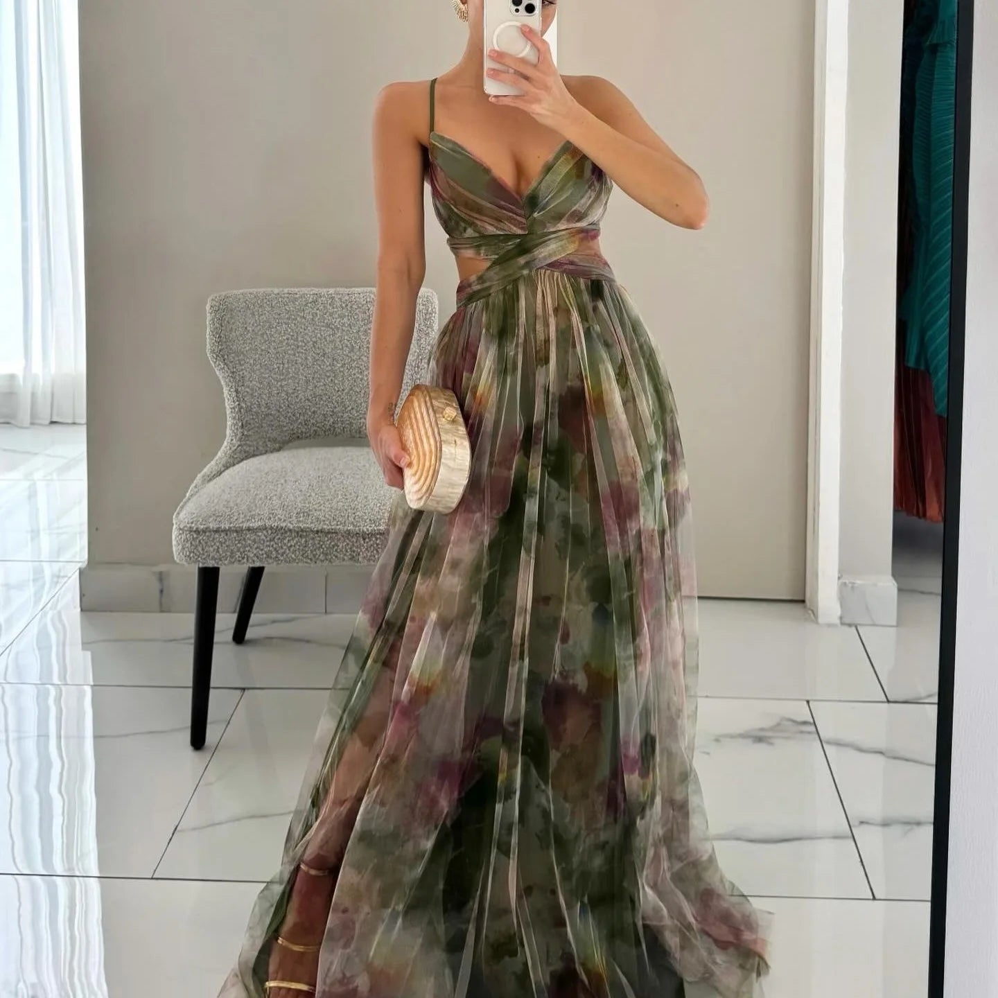 Sexy Strapl Evening Dr Casual Par Holiday Long Skirt with Print High Waist No Sve Summer Women's Dr