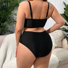 2026 Black V Neck Plus Size Swimwear Women High Waist Large Two Piece Swimsuit Lady Hollowed Out Chubby Big Curvy Bathing Suit