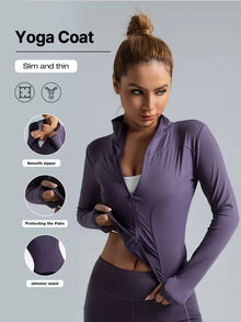 Women Slim Fit Stand Collar Zip Up Yoga Jacket Quick Dry