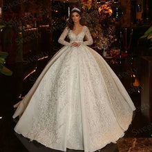 Shiny Chic Wedding Dress Fully Beaded With Princess Ball Gown O-Neck Full Sleeve Bride Dress Customized Button Vestido De Novia