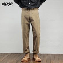 Men's Casual Cotton Pants Autumn Winter Loose Straight Leg High Elastici Bussiness Mid Waist American Retro Workwear Trousers