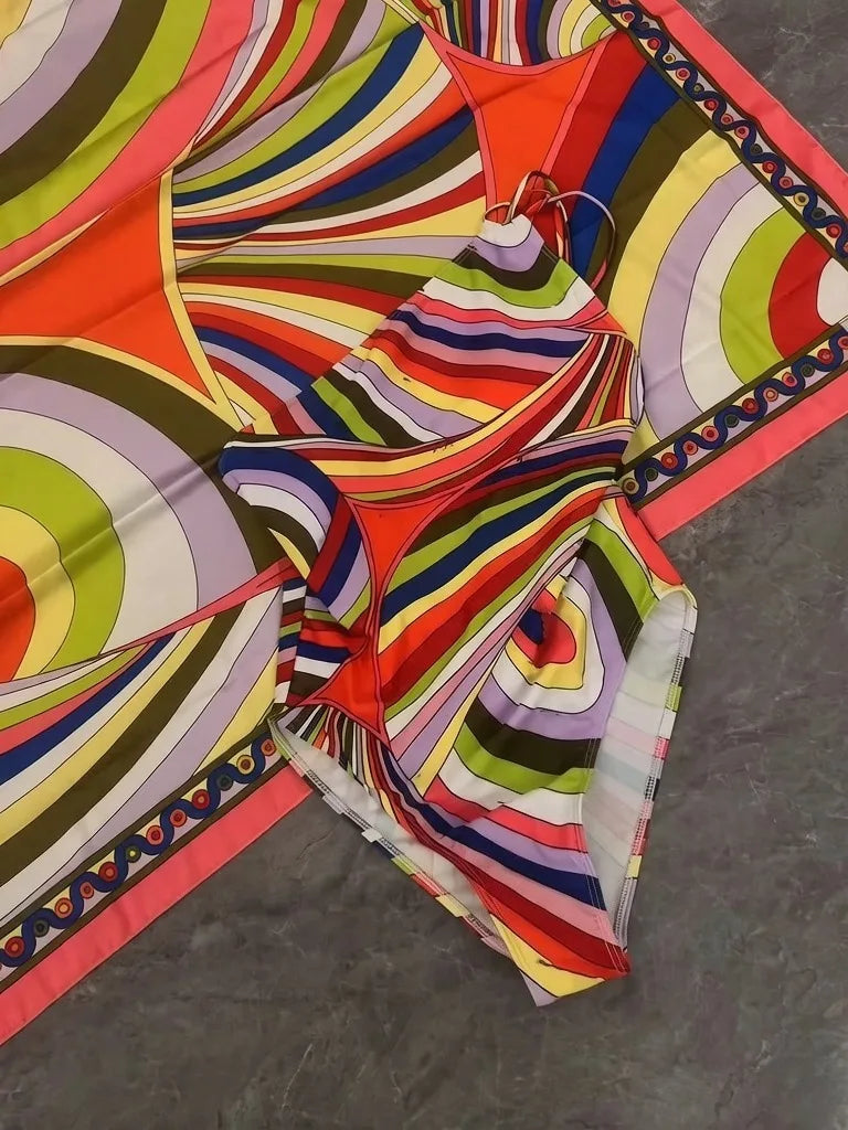 2026 Fashion Design Women's Red Scarf Sling Swimsuits Classic Brand Lady Scarf Bikini Sets with Letter Signature Logo