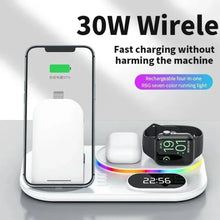 5 in 1 Wireless Charging Station for Apple Devices 15W Fast Alarm Clock LED Light Charger Stand for iPhone Watch AirPods Desktop