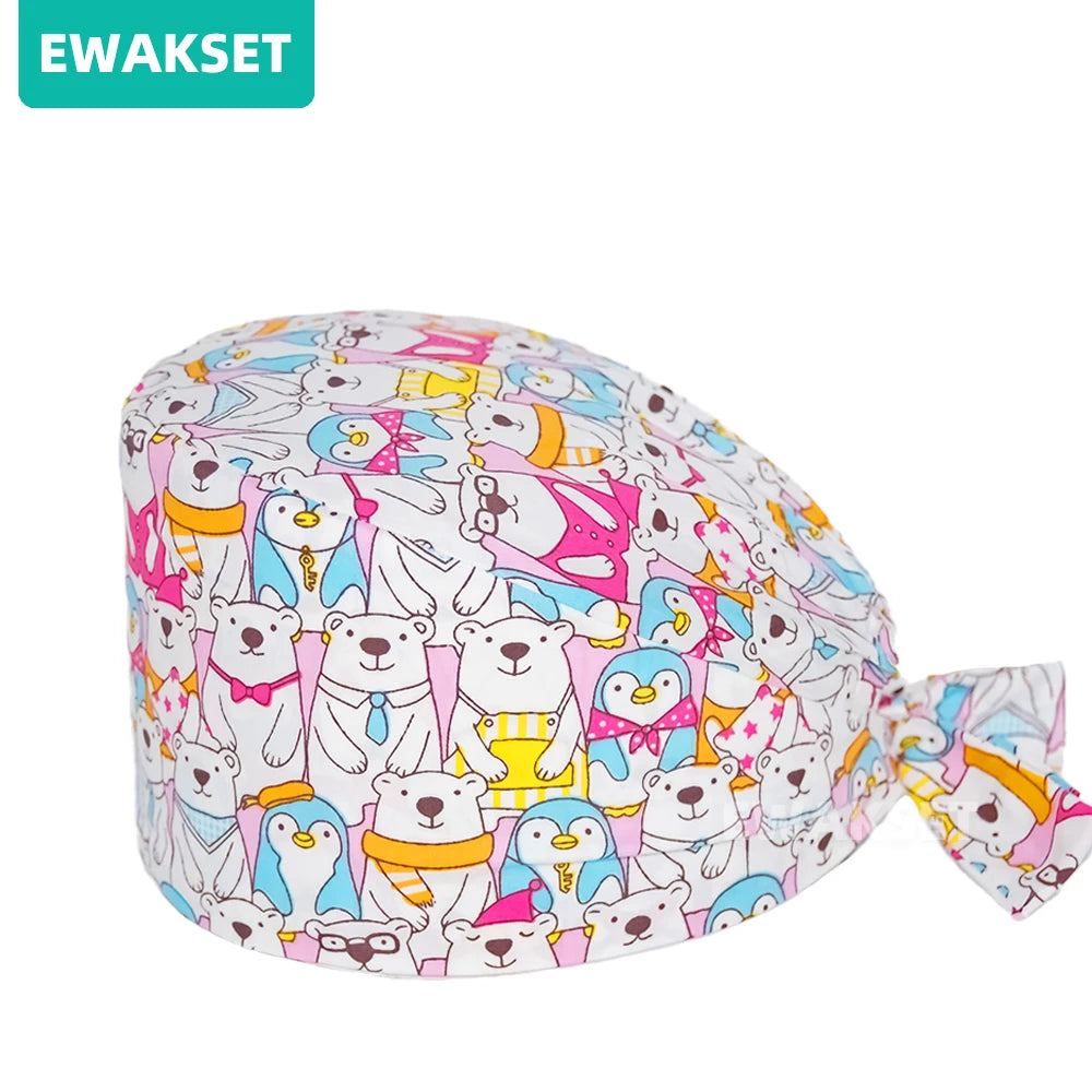Unisex Surgical Cap Medical Working hat Animal printed Dental Beauty Salon Chef hats 100%Cotton Nurse Doctor Hospital Scrub Caps