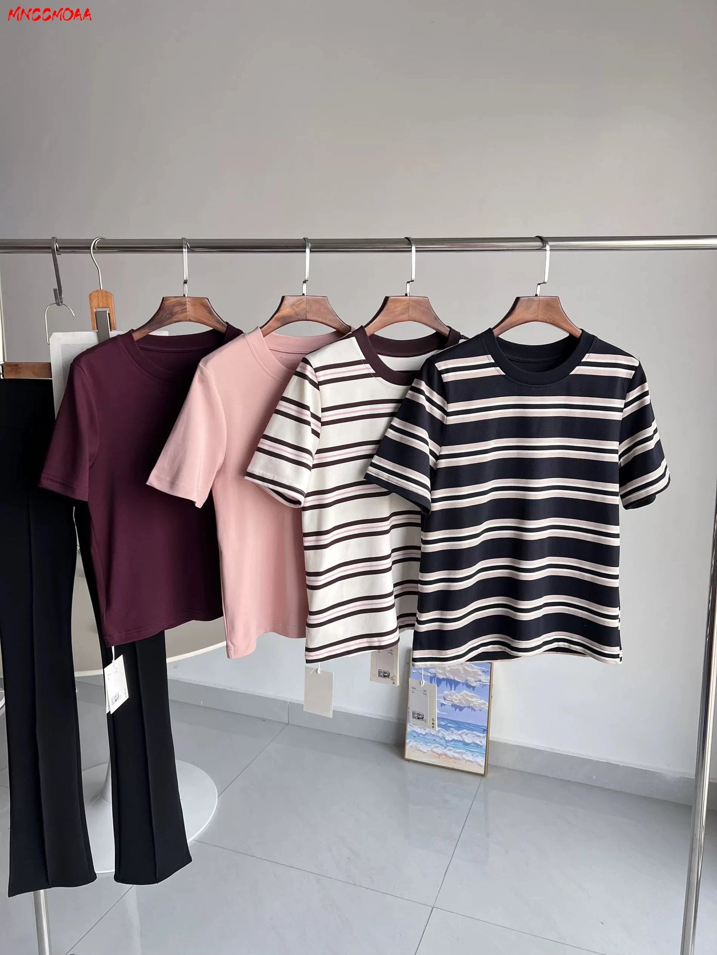 High Quality 2026 Summer New Women Fashion Stripes O-Neck Cotton T-Shirt Ladies Casual Short Sleeve Basic Tees Tops Female